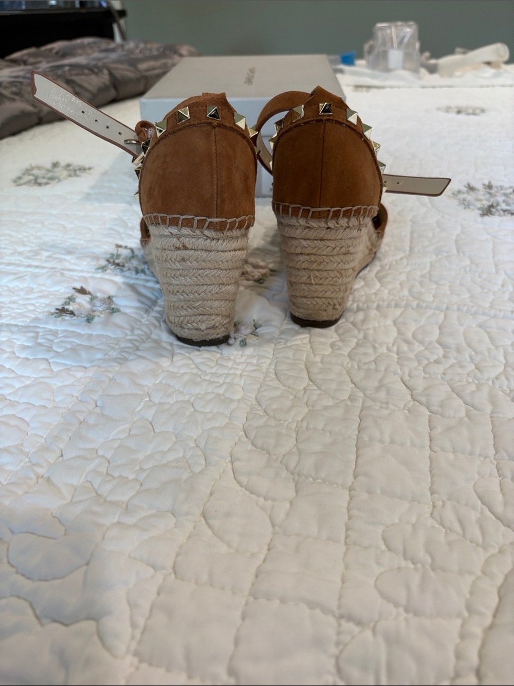 Marc Fisher Brown Suede Espadrille Wedge Sandals with Studded Ankle Strap - Picture 4 of 5